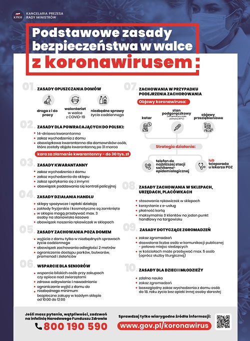 Plakat podstawowe zasady bezpieczeństwa w walce z koronawirusem