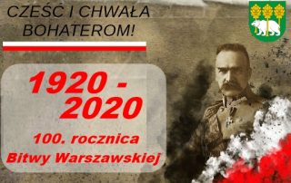 Plakat 100. rocznica Bitwy Warszawskiej, na zdjęciu herb powiatu chełmskiego i Piłsudski