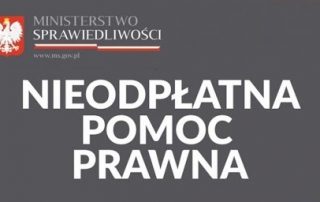 plakat Nieodpłatna Pomoc Prawna ministerstwo sprawidliwości wstęga polski i godło Polski