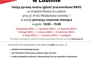 Plakat Punkt Przyjęć Interesantów Rzecznika Praw Obywatelskich w Lublinie