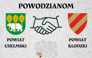 plakat pomoc powodzianom, 2 herby i polska w konturach