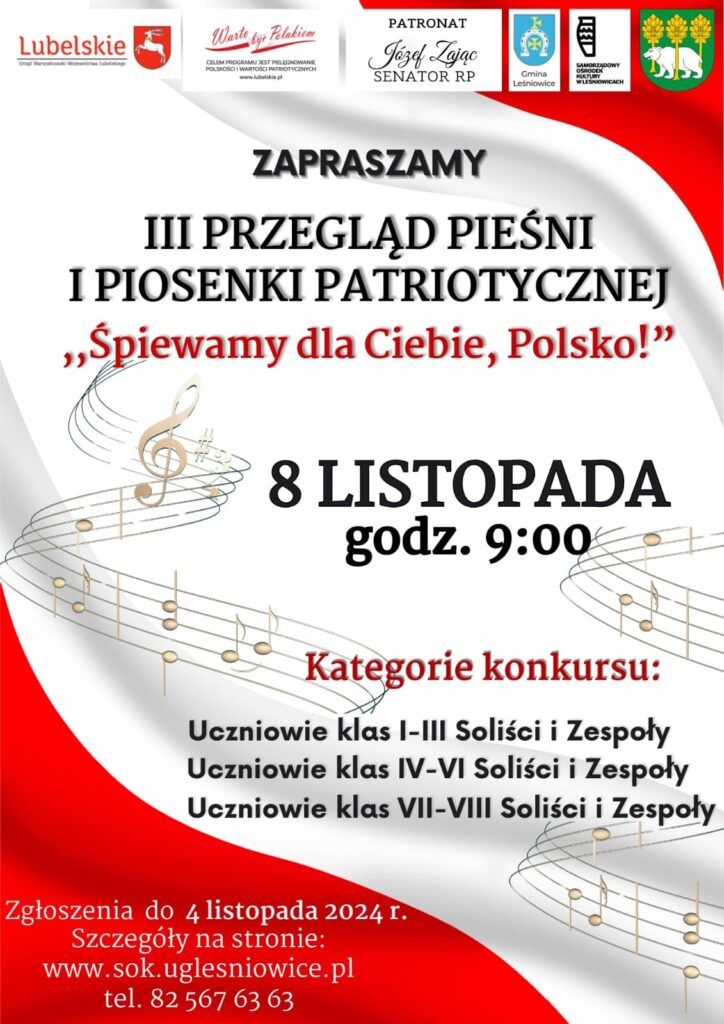 plakat czarno bialye tlo III przegląd pieśni piosenki patriotycznej  8 listopada