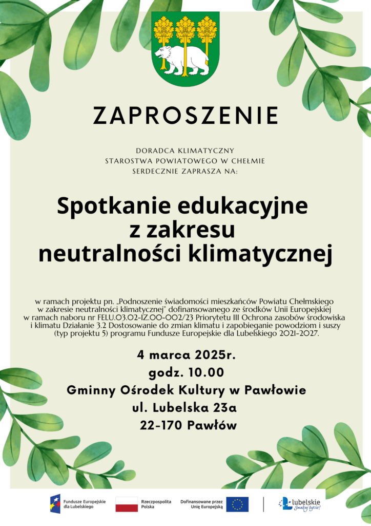 Zaproszenie na spotkanie edukacyjne w Pawłowie